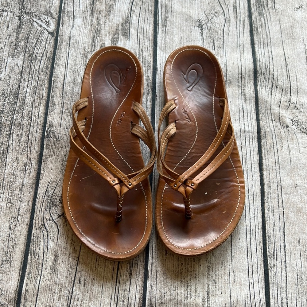 OluKai Brown Leather Sandals